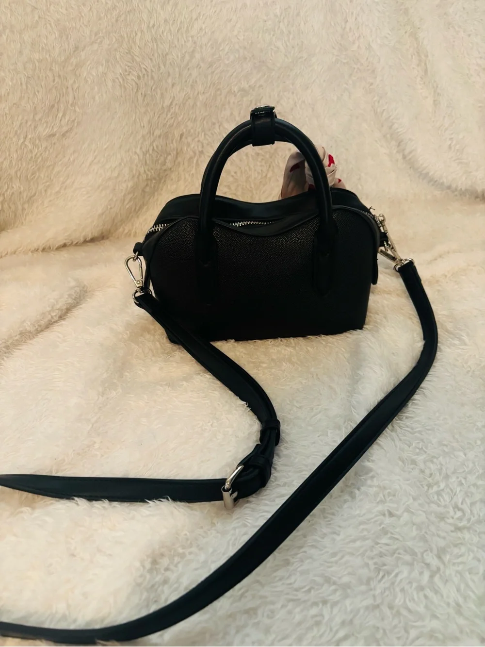 Steve Madden Black Crossbody with Heart-Print Scarf Accent